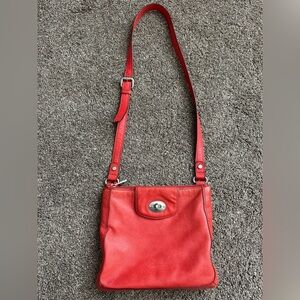 Vintage Fossil Marlow Red Leather Crossbody Bag Turnlock Purse GUC